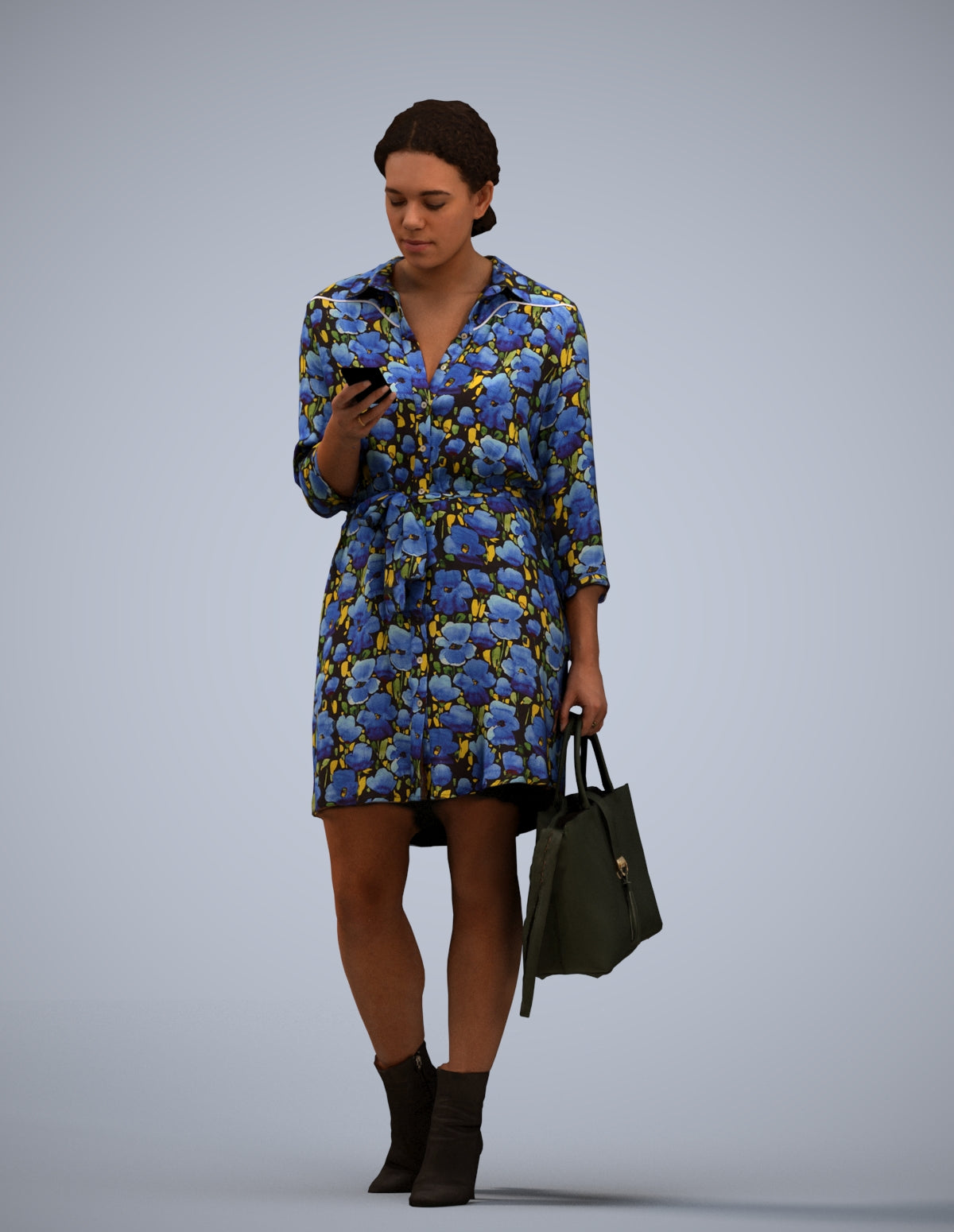 realistic 3D woman casual walking, scanned archviz people for Blender and 3ds Max