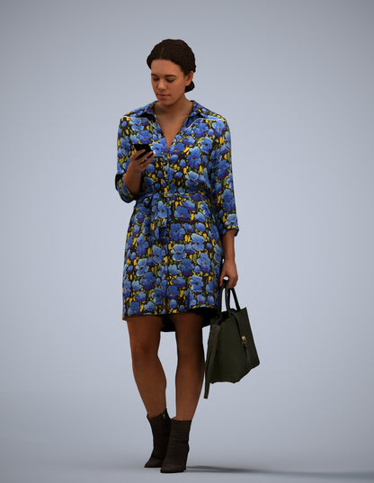 realistic 3D woman casual walking, scanned archviz people for Blender and 3ds Max
