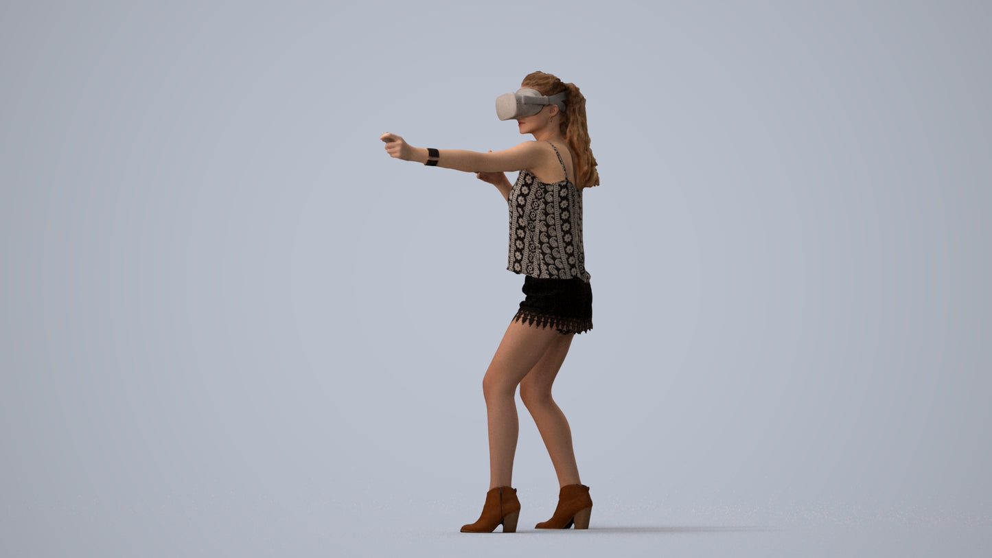 scanned 3D girl casual standing, photogrammetry people for Enscape and V-Ray, three-quarter view render