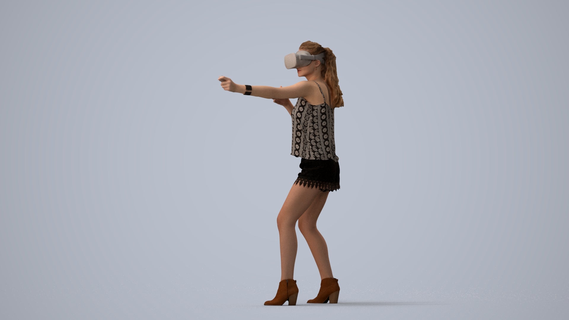 scanned 3D girl casual standing, photogrammetry people for Enscape and V-Ray, three-quarter view render