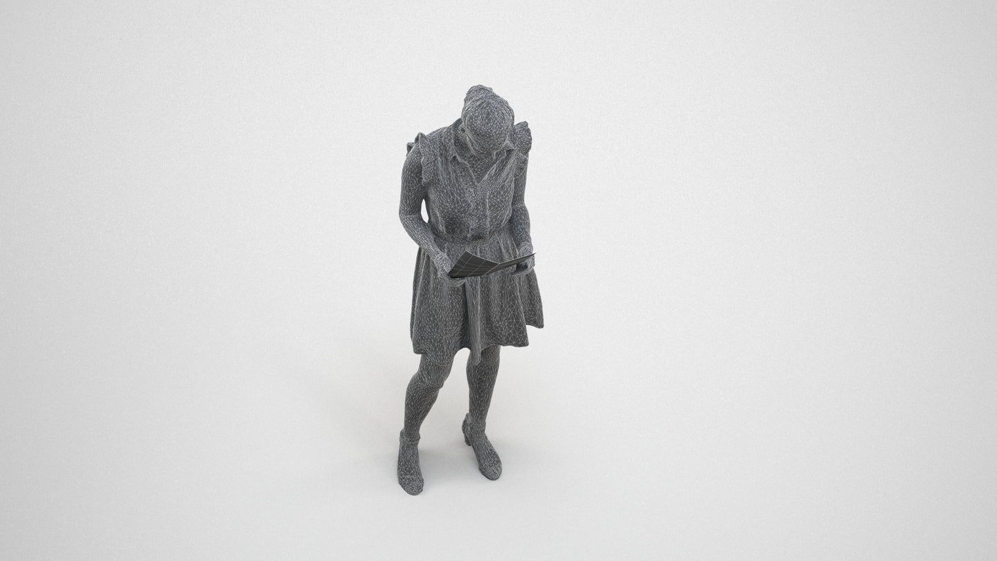 realistic 3D people woman casual standing, render-ready for V-Ray and Corona, FBX OBJ, wireframe three-quarter view