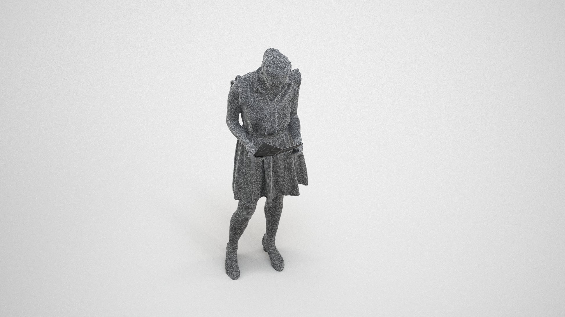 realistic 3D people woman casual standing, render-ready for V-Ray and Corona, FBX OBJ, wireframe three-quarter view