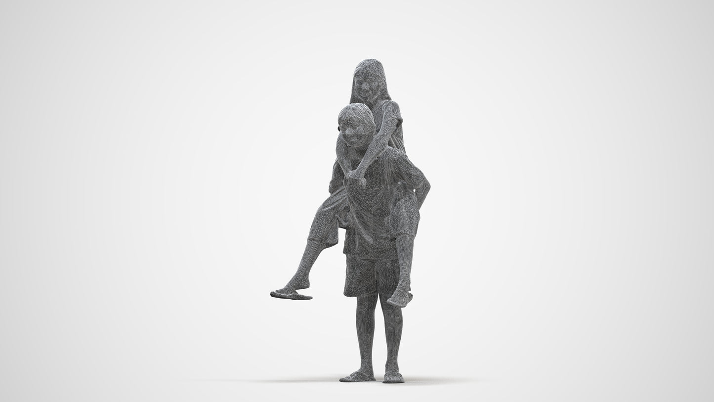 photogrammetry 3D girl kids, realistic human model archviz FBX, three-quarter front view render
