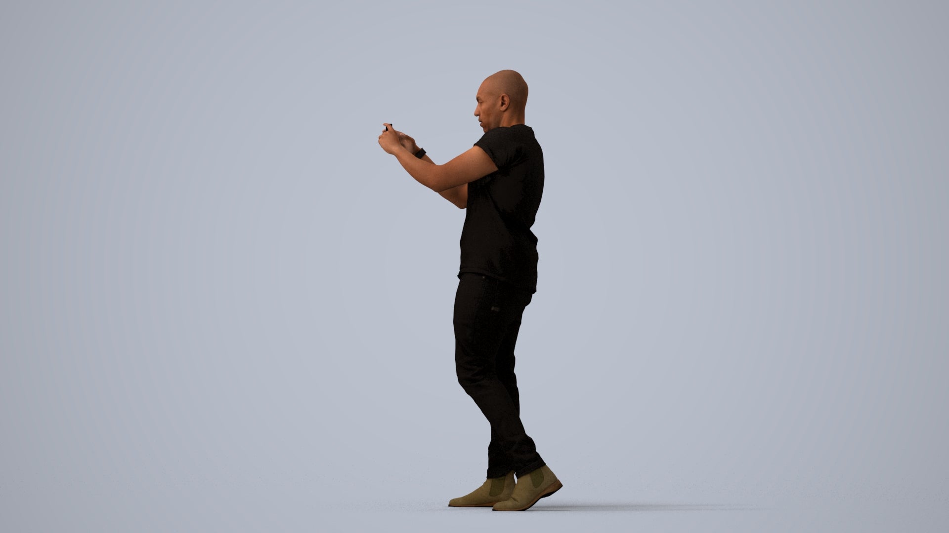 realistic 3D man casual standing, scanned archviz people for Blender and 3ds Max, three-quarter view render