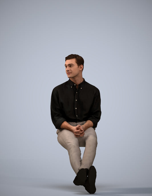 scanned 3D man casual sitting, photogrammetry people for Enscape and V-Ray