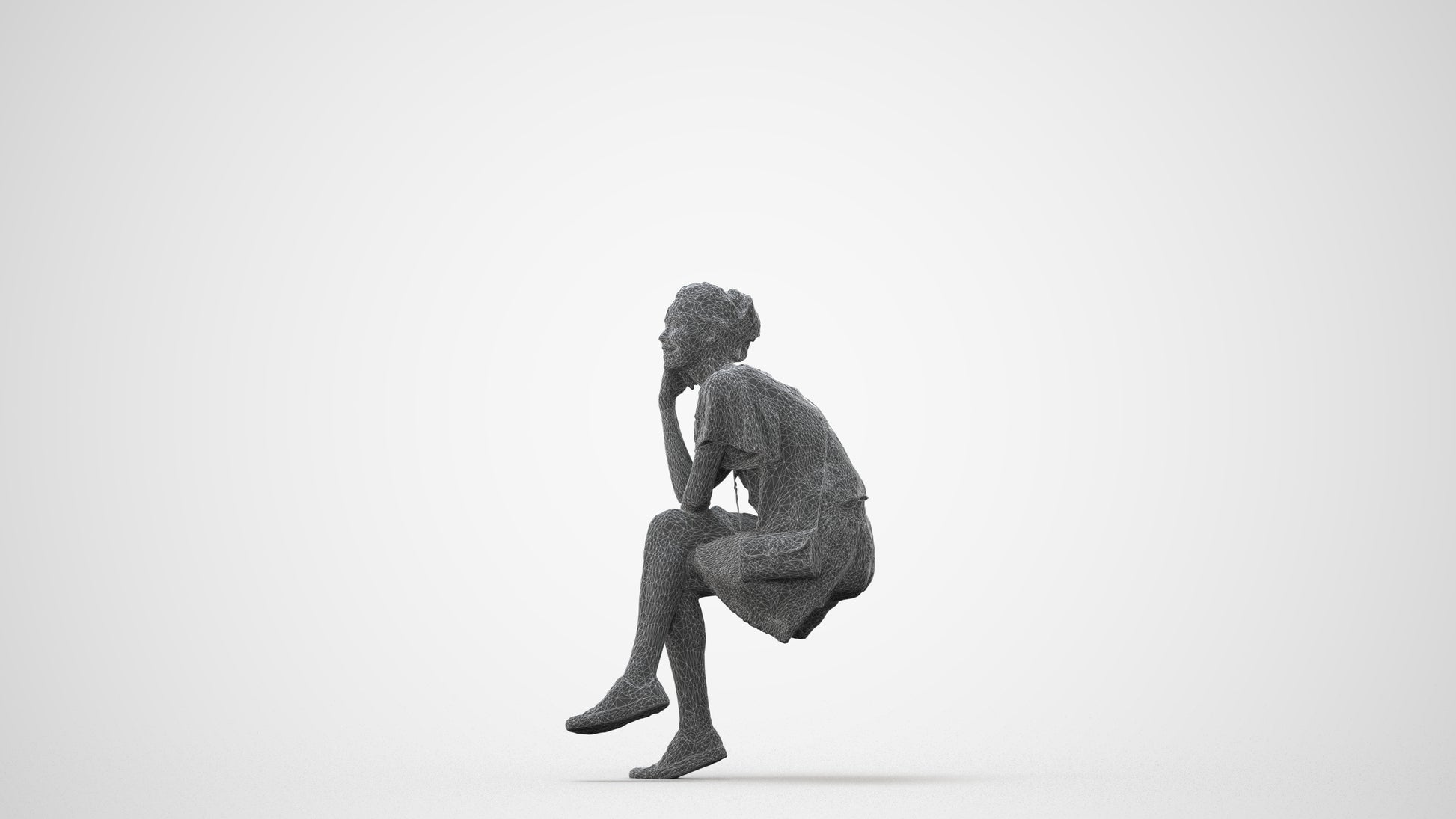 scanned 3D woman casual sitting, photogrammetry people for Enscape and V-Ray, square thumbnail