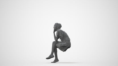 scanned 3D woman casual sitting, photogrammetry people for Enscape and V-Ray, square thumbnail