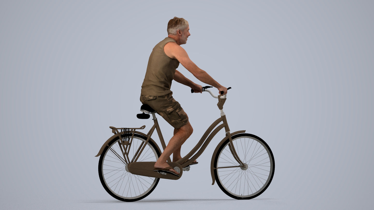 scanned 3D man casual cycling, photogrammetry people for Enscape and V-Ray, side view render