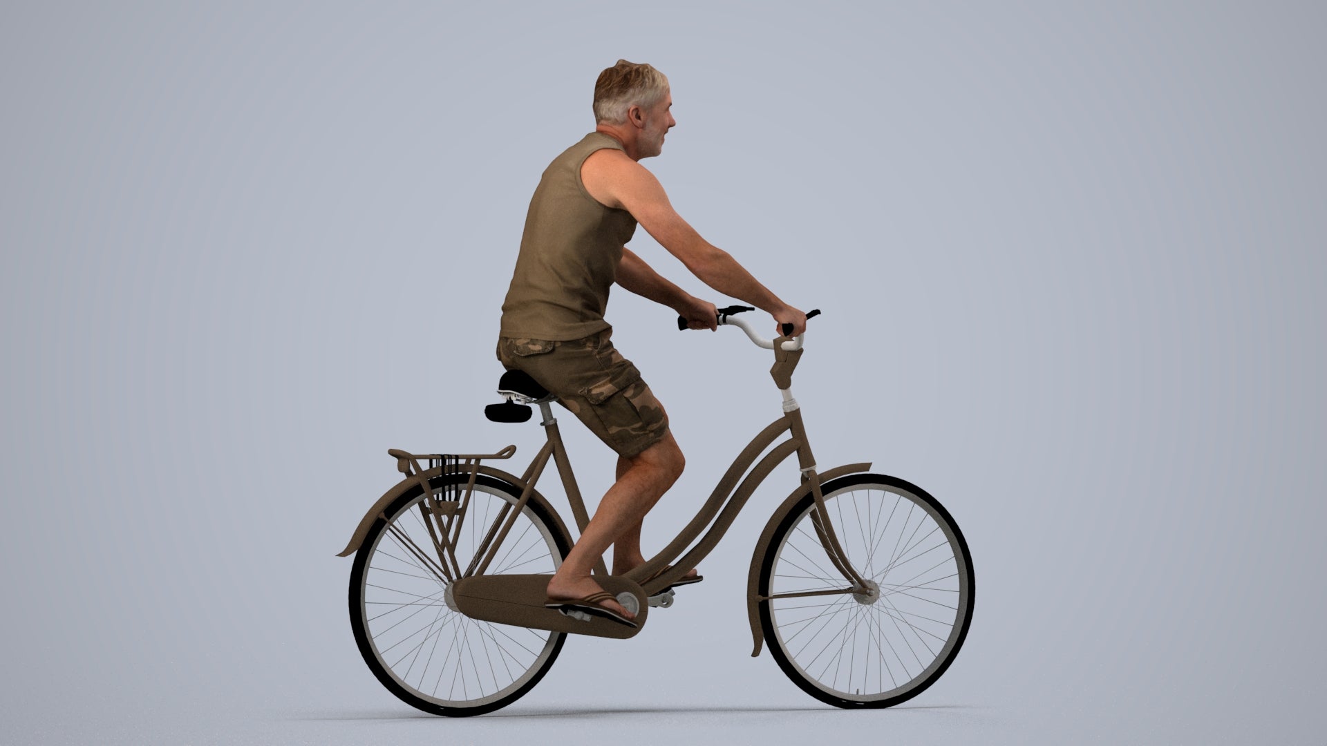 scanned 3D man casual cycling, photogrammetry people for Enscape and V-Ray, side view render