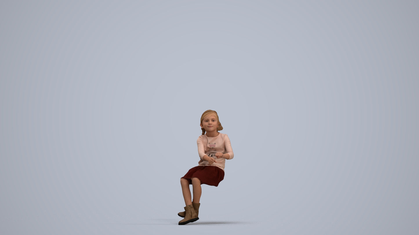 realistic 3D human girl casual kids, archviz people FBX OBJ for Blender, standing pose render