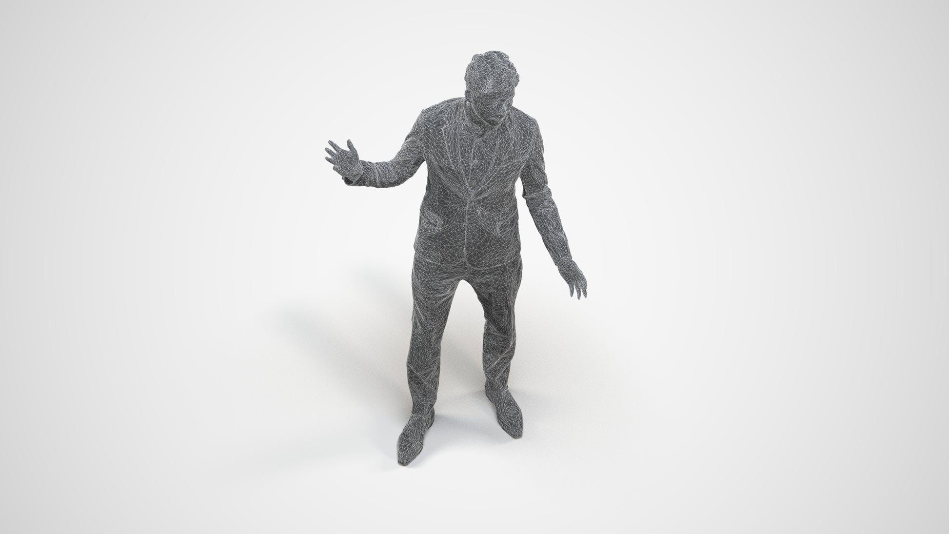 photogrammetry 3D man business, realistic human model archviz FBX, wireframe three-quarter view