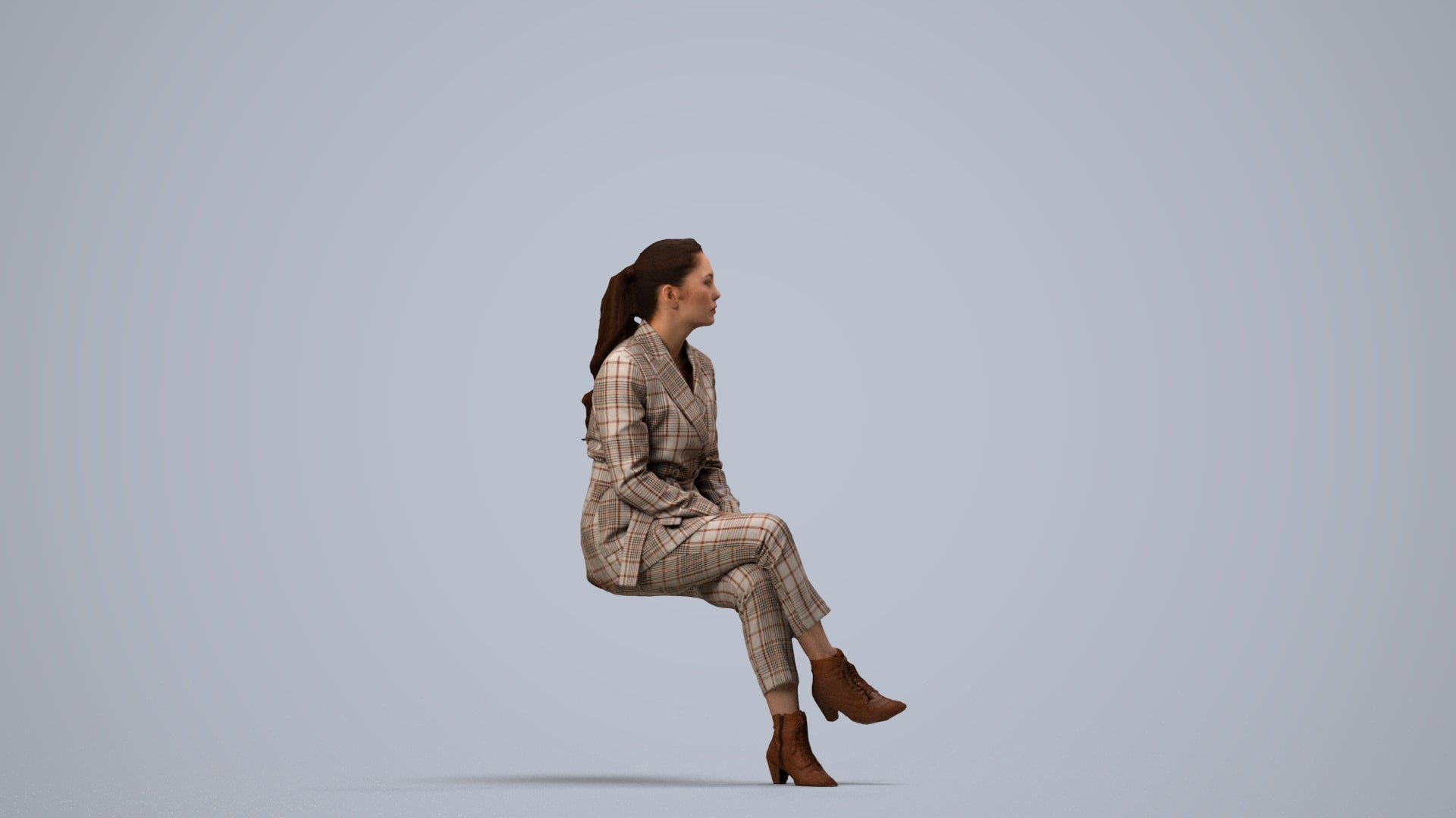 3D scanned woman business, photorealistic archviz people for Enscape and SketchUp, side view render