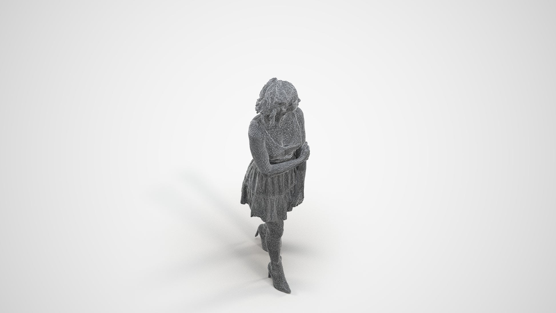 scanned 3D woman casual walking, photogrammetry people for Enscape and V-Ray, wireframe three-quarter view