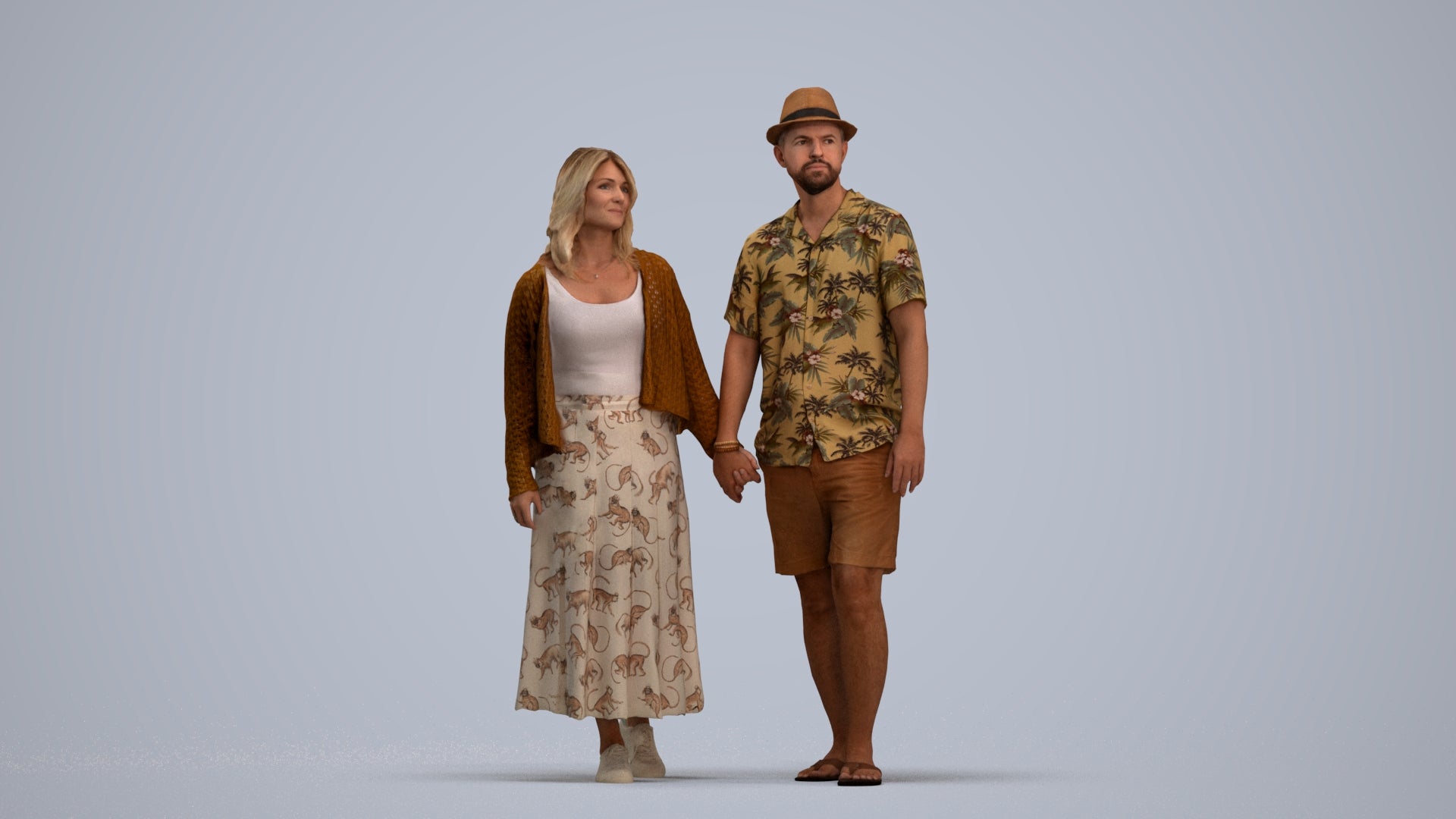 realistic 3D human woman couple, archviz people FBX OBJ for Blender, standing pose render