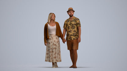realistic 3D human woman couple, archviz people FBX OBJ for Blender, standing pose render