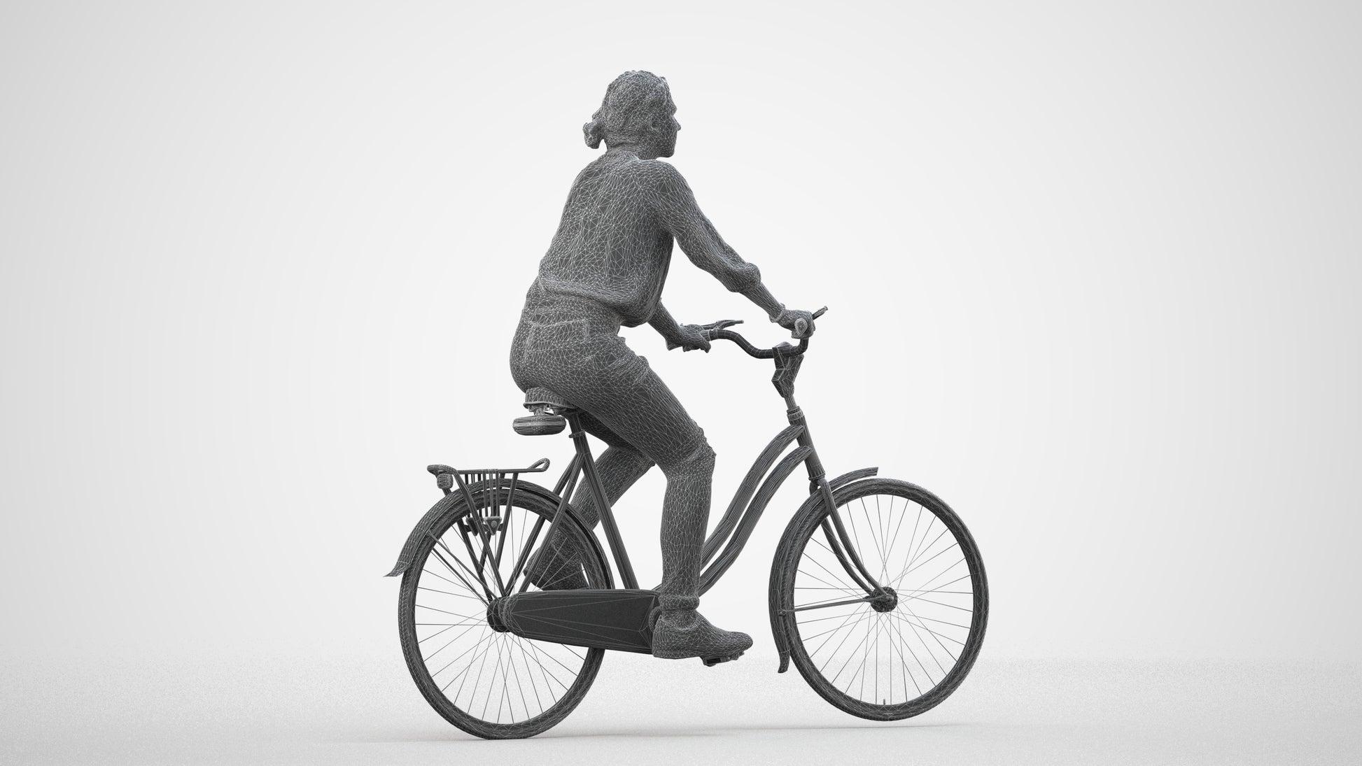realistic 3D human woman casual cycling, archviz people FBX OBJ for Blender, wireframe side view