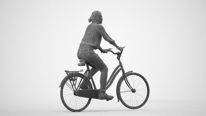 realistic 3D human woman casual cycling, archviz people FBX OBJ for Blender, wireframe side view