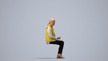 scanned 3D senior woman casual sitting, photogrammetry people for Enscape and V-Ray, side view render