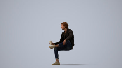 realistic 3D people man casual sitting, render-ready for V-Ray and Corona, FBX OBJ, three-quarter view render