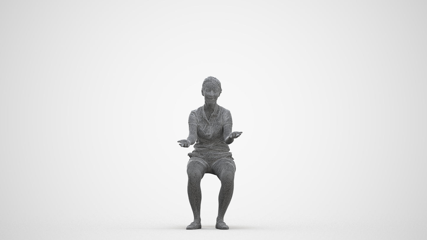 realistic 3D people woman casual sitting, render-ready for V-Ray and Corona, FBX OBJ, three-quarter front view render