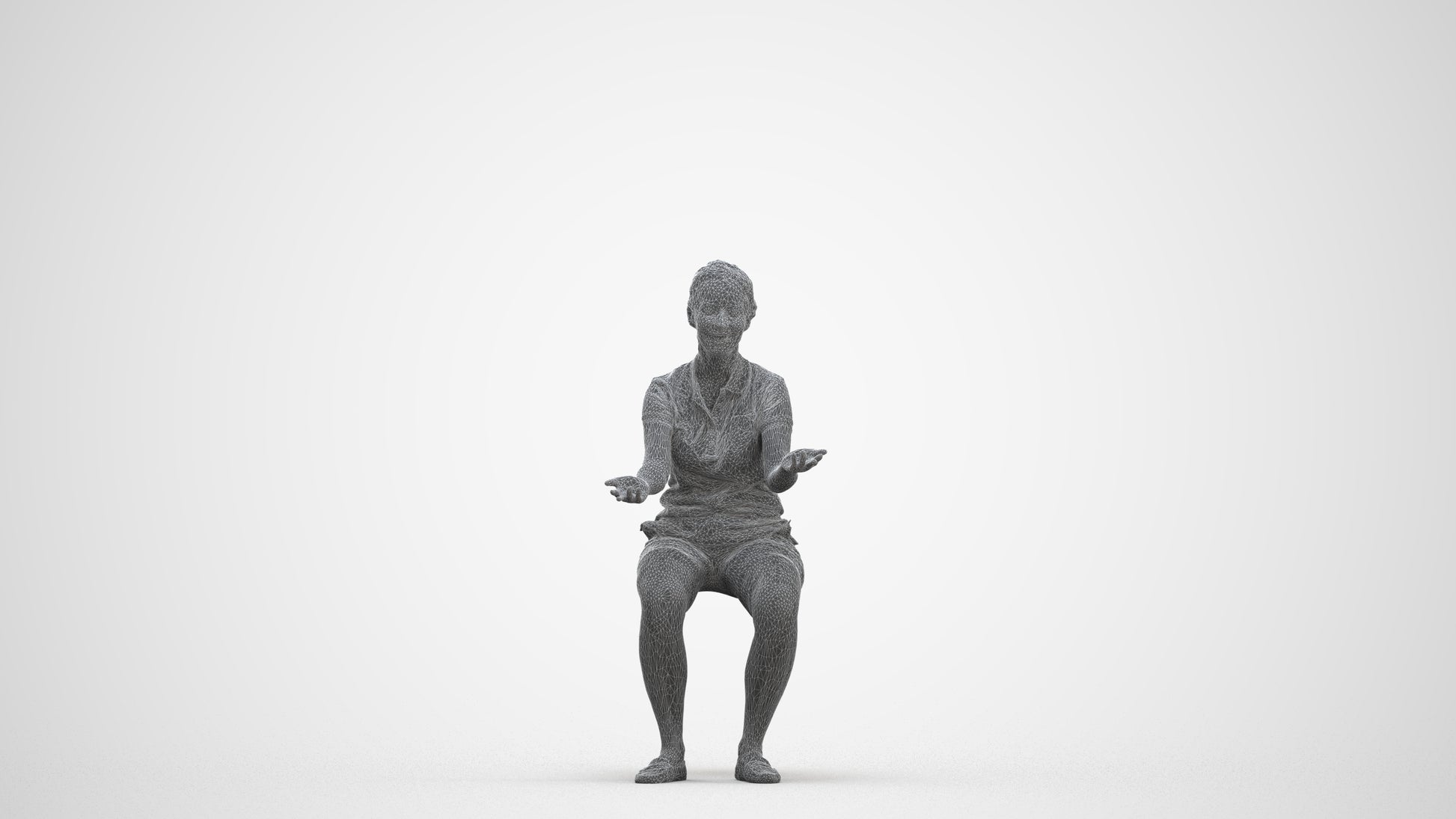 realistic 3D people woman casual sitting, render-ready for V-Ray and Corona, FBX OBJ, three-quarter front view render