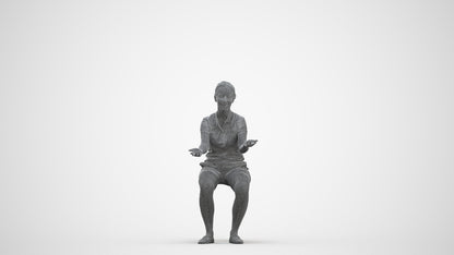 realistic 3D people woman casual sitting, render-ready for V-Ray and Corona, FBX OBJ, three-quarter front view render