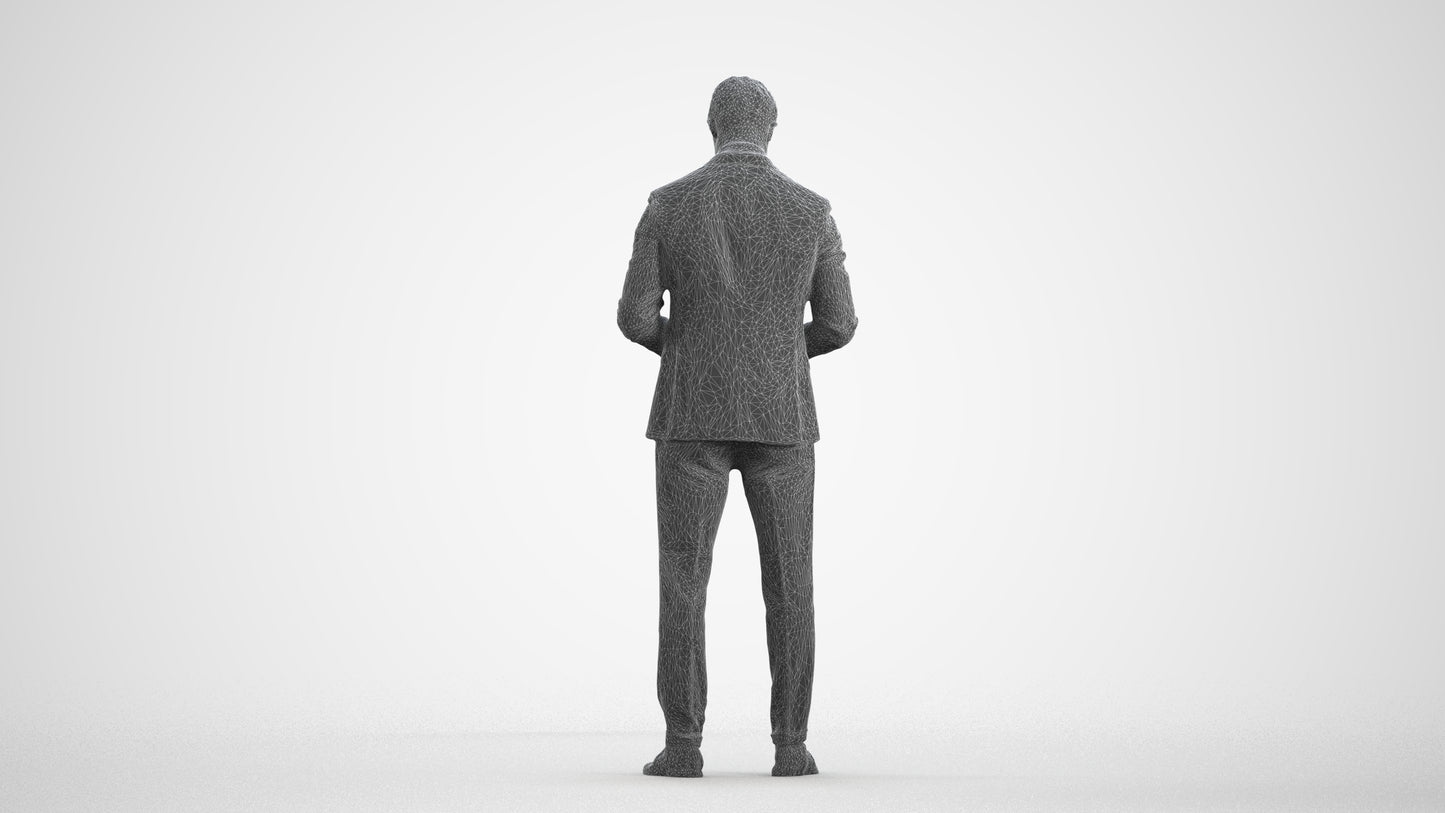 scanned 3D man business, photogrammetry people for Enscape and V-Ray, wireframe front view