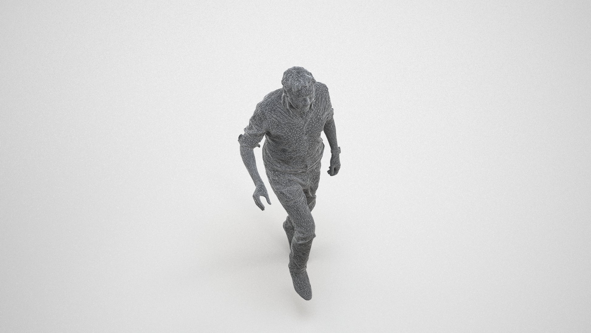 realistic 3D human man casual standing, archviz people FBX OBJ for Blender, wireframe three-quarter view