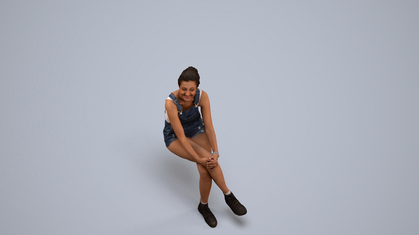 realistic 3D woman casual sitting, scanned archviz people for Blender and 3ds Max, back view render