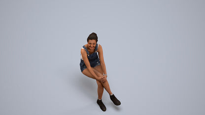 realistic 3D woman casual sitting, scanned archviz people for Blender and 3ds Max, back view render
