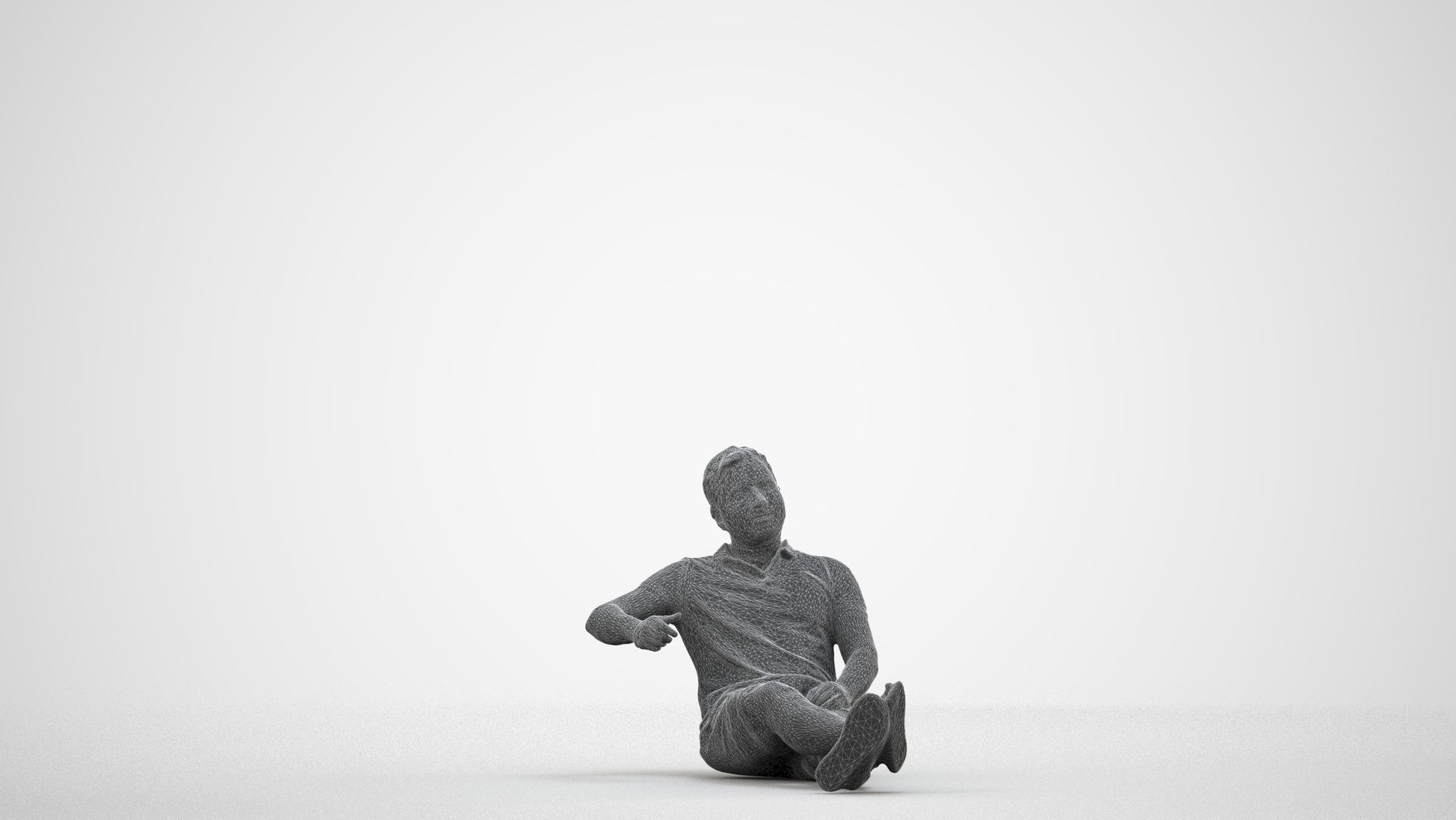 3D people model man casual sitting, scanned human for 3ds Max rendering, wireframe side view