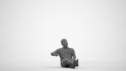 3D people model man casual sitting, scanned human for 3ds Max rendering, wireframe side view