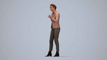 3D human model woman business, photogrammetry scanned person for archviz, top-down view render