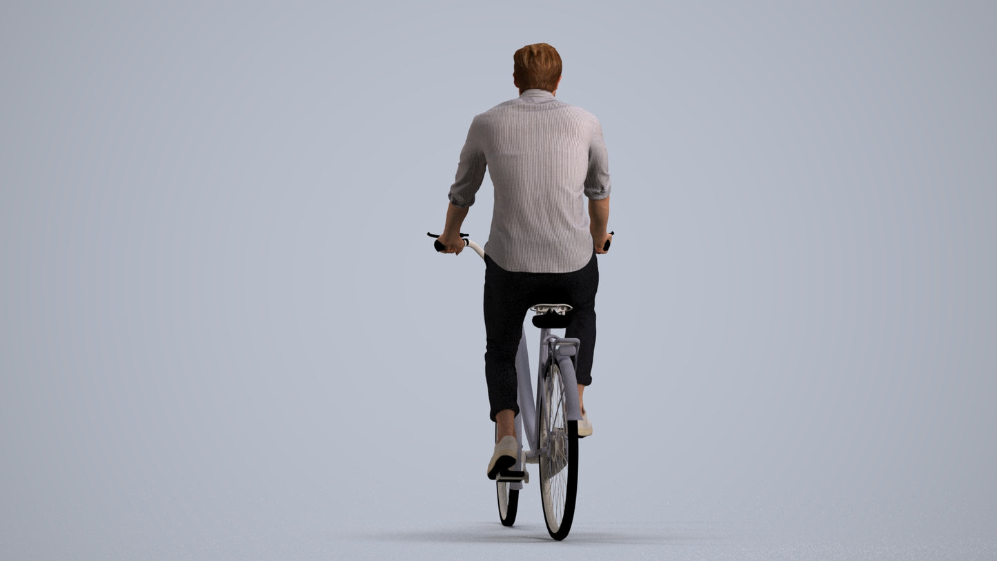 realistic 3D man casual cycling, scanned archviz people for Blender and 3ds Max, front view render