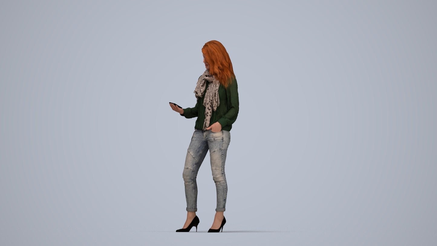 3D scanned woman standing casual, photorealistic archviz people for Enscape and SketchUp, top-down view render