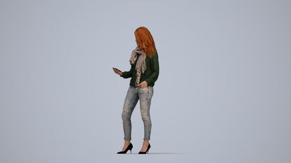 3D scanned woman standing casual, photorealistic archviz people for Enscape and SketchUp, top-down view render