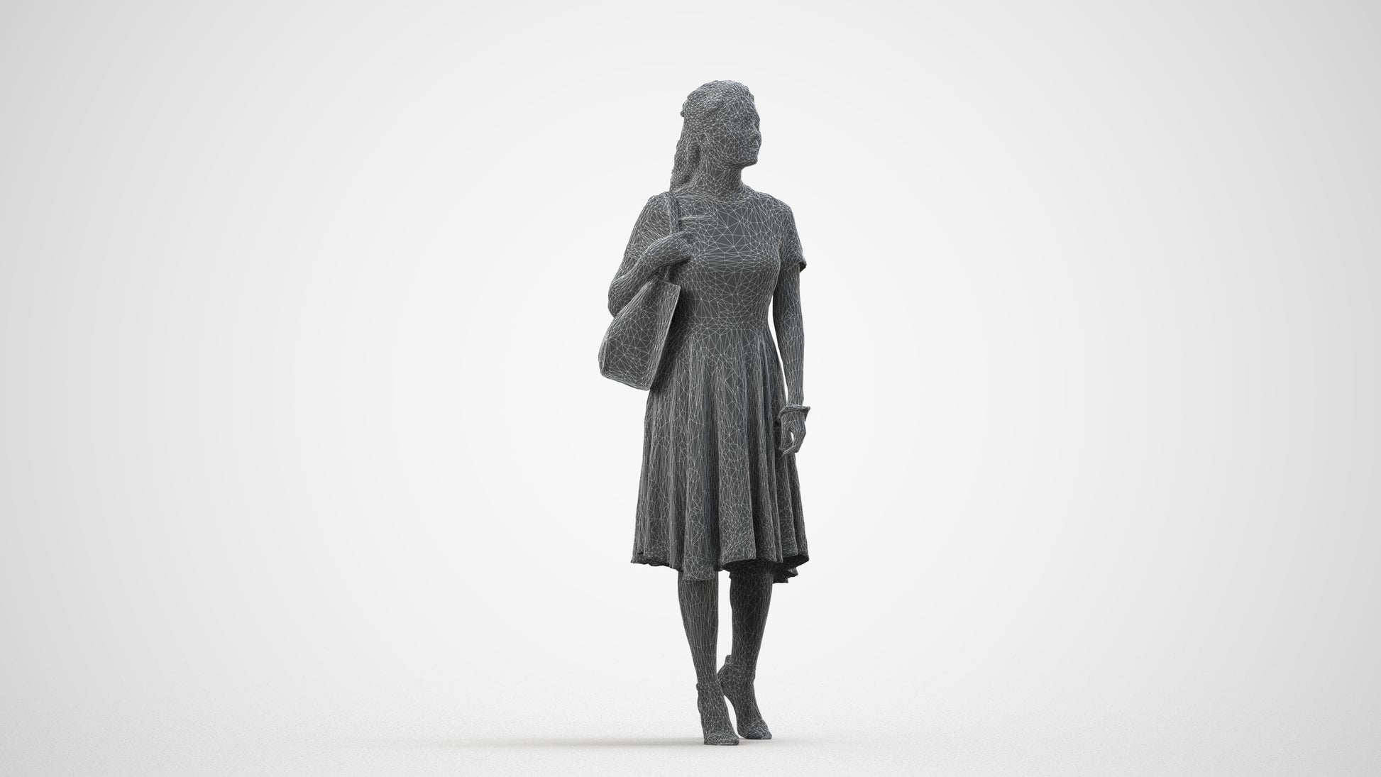 scanned 3D woman casual walking, photogrammetry people for Enscape and V-Ray, wireframe side view