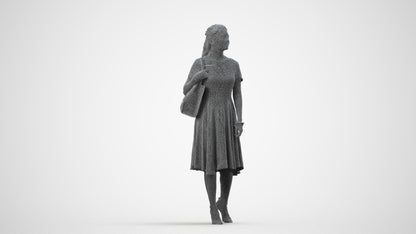 scanned 3D woman casual walking, photogrammetry people for Enscape and V-Ray, wireframe side view