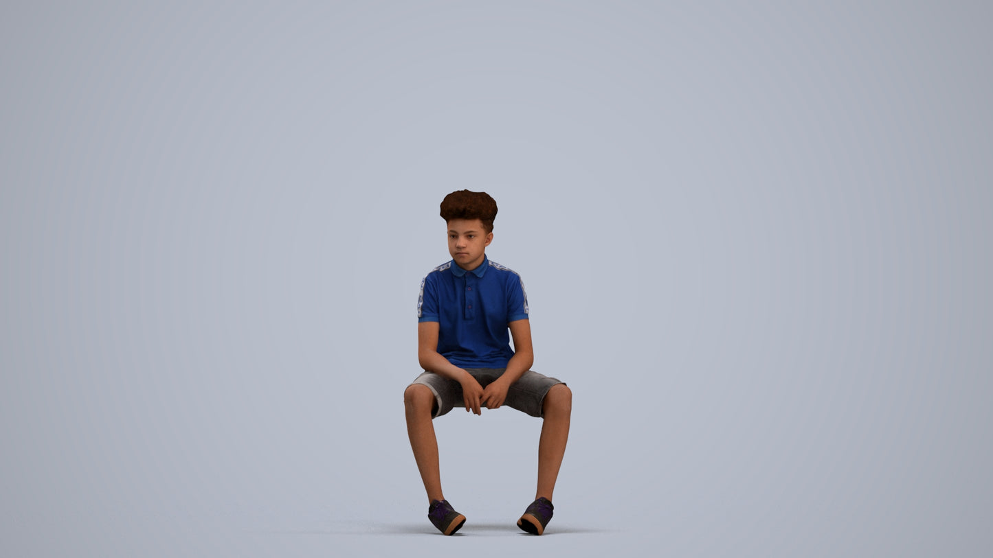 3D scanned boy kids casual, photorealistic archviz people for Enscape and SketchUp, standing pose render