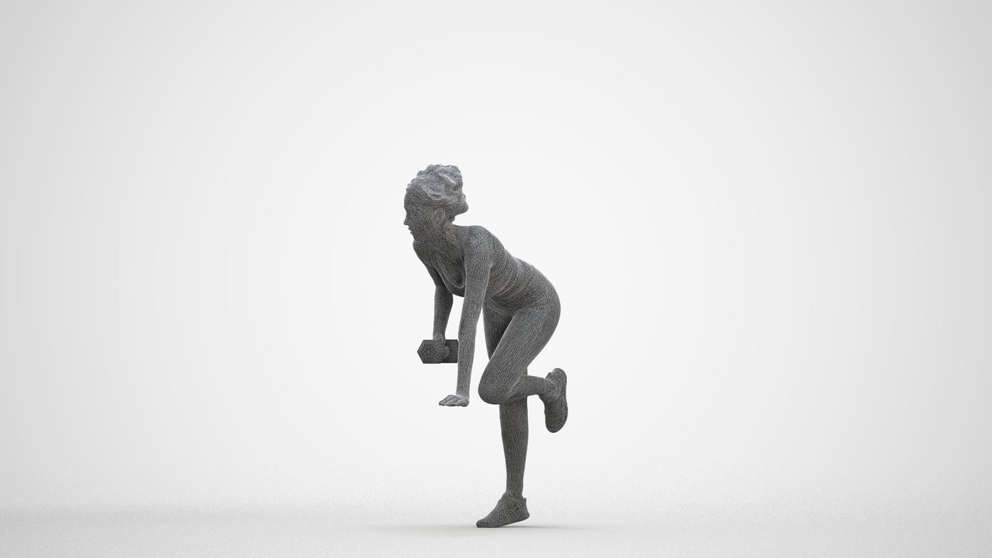 3D human model woman sport, photogrammetry scanned person for archviz, three-quarter front view render
