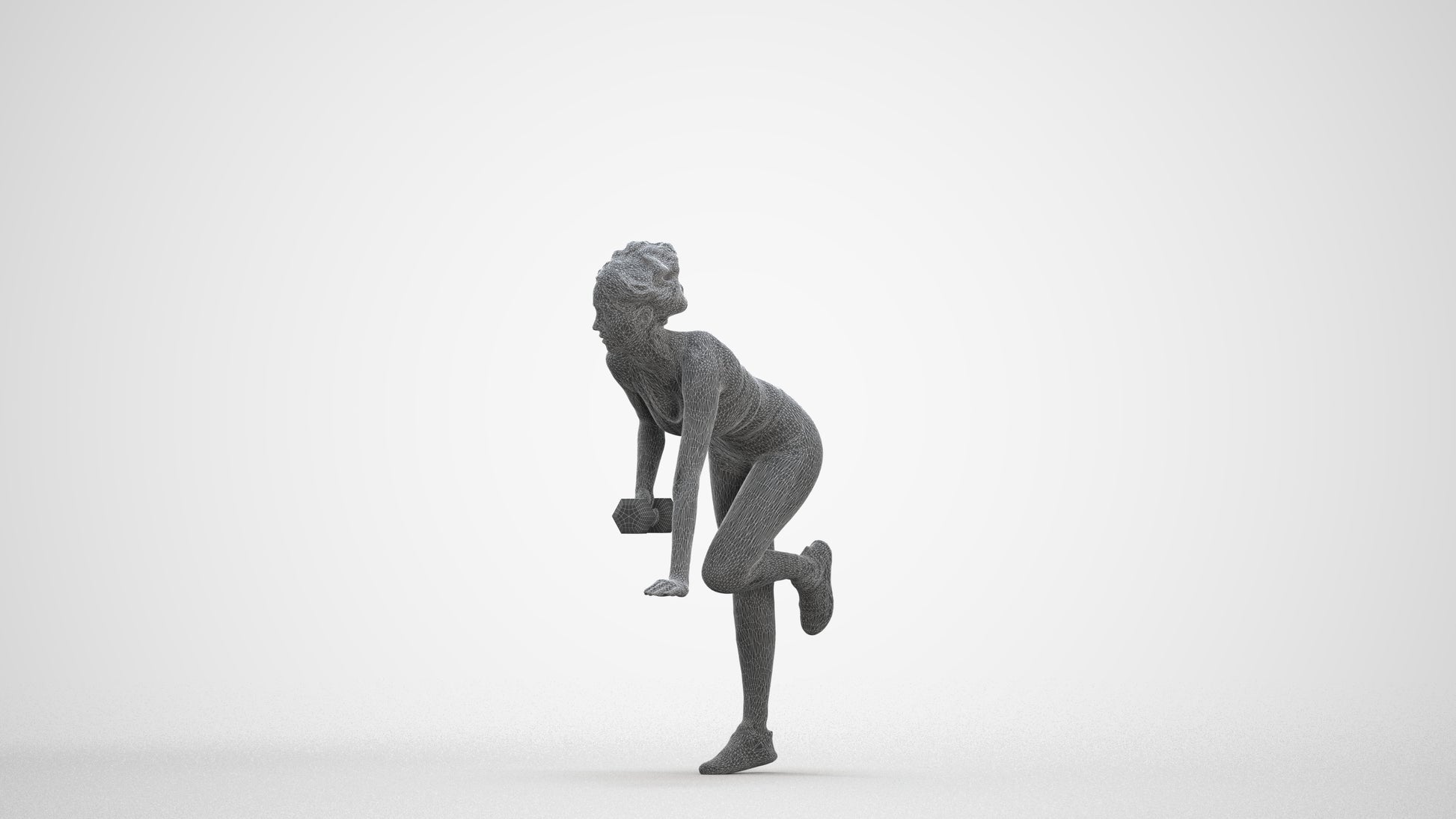 3D human model woman sport, photogrammetry scanned person for archviz, three-quarter front view render