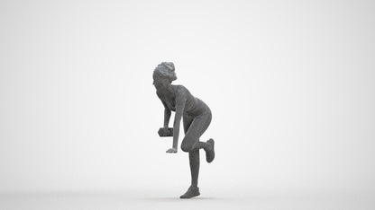 3D human model woman sport, photogrammetry scanned person for archviz, three-quarter front view render