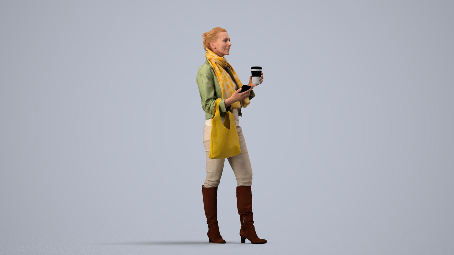 realistic 3D people woman casual standing, render-ready for V-Ray and Corona, FBX OBJ, side view render