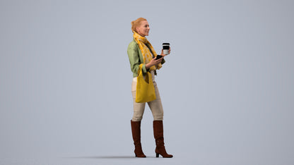 realistic 3D people woman casual standing, render-ready for V-Ray and Corona, FBX OBJ, side view render
