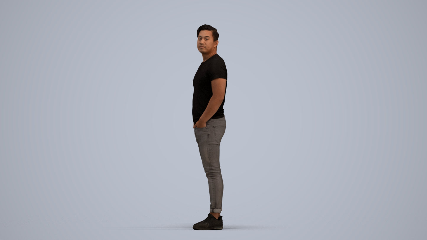 3D people model man casual standing, scanned human for 3ds Max rendering, standing pose render
