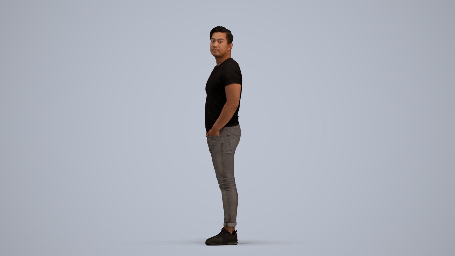 3D people model man casual standing, scanned human for 3ds Max rendering, standing pose render