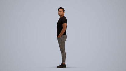 3D people model man casual standing, scanned human for 3ds Max rendering, standing pose render