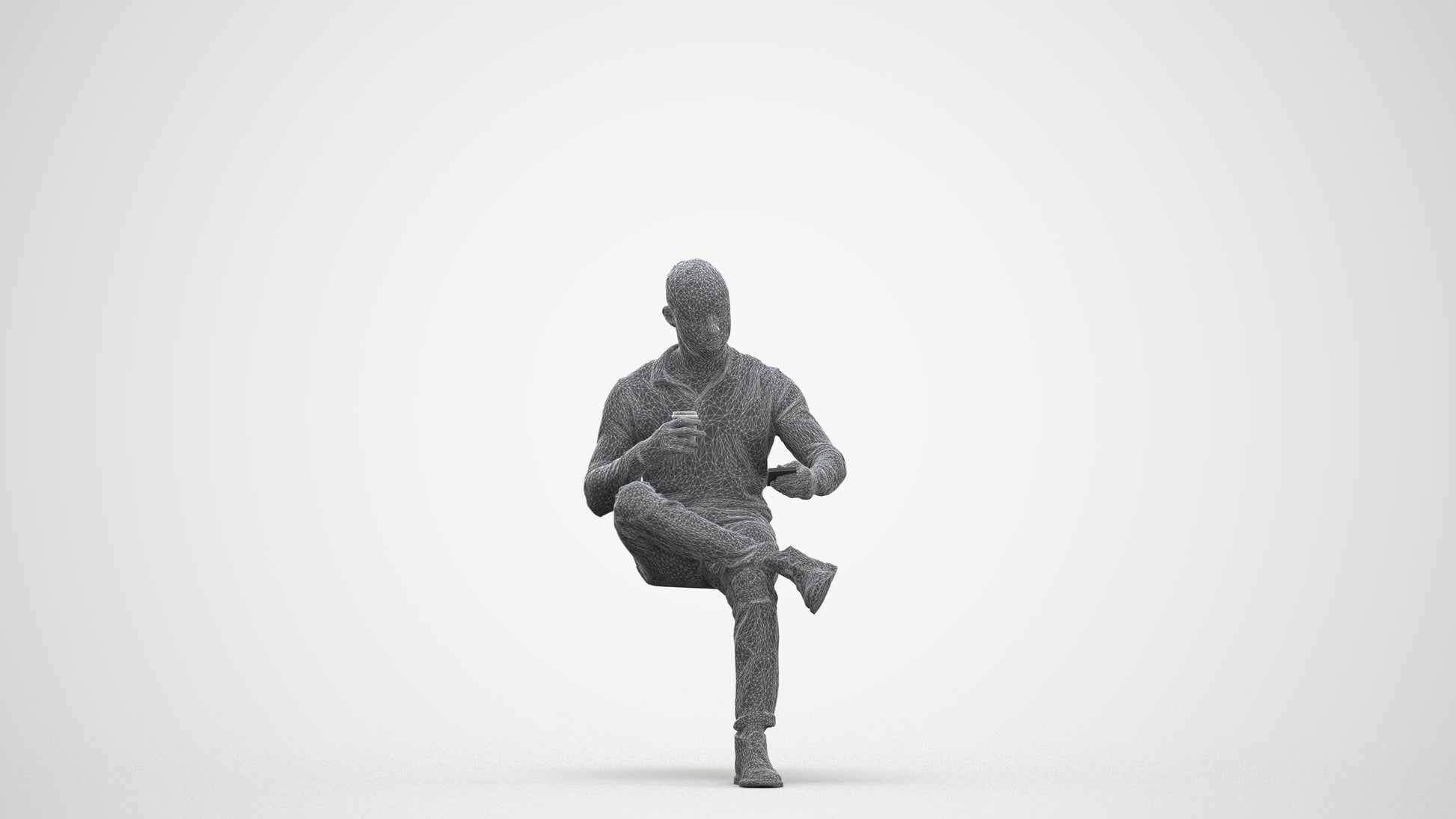 realistic 3D man casual sitting, scanned archviz people for Blender and 3ds Max, three-quarter front view render