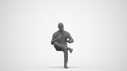 realistic 3D man casual sitting, scanned archviz people for Blender and 3ds Max, three-quarter front view render