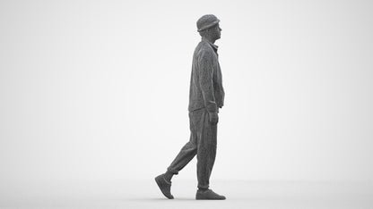 scanned 3D man casual walking, photogrammetry people for Enscape and V-Ray, wireframe side view